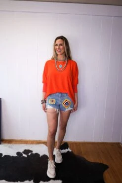 IVY JANE DOLMAN SLEEVE V-NECK RIB TO- TOMATO -Johny Clothing Shop 0D6A0079