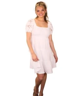 S'EDGE GAUZE LACE SLEEVE DRESS