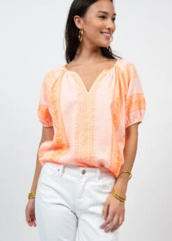 IVY JANE JACQUARD PEASANT BLOUSE -Johny Clothing Shop 650287 TANGERINE 2