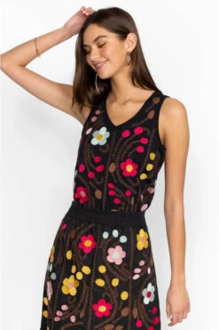 JOHNNY WAS JONI RAW EDGE V-NECK TANK -Johny Clothing Shop j18223 4 blk 3