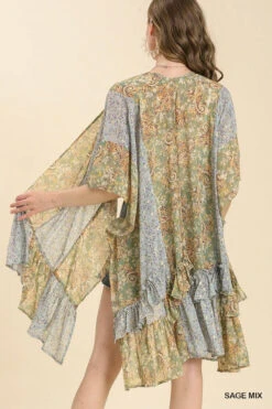 UMGEE RUFFLE SLEEVE KIMONO -Johny Clothing Shop k6486 sage mix 5