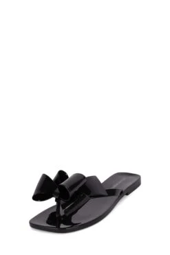 JEFFREY CAMPBELL SUGARY JELLY WITH BOW SANDAL- BLACK SHINY