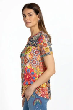 JOHNNY WAS KALIEDA FAVORITE SHORT SLEEVE CREW NECK SWING TEE -Johny Clothing Shop t11223 1 mti 3